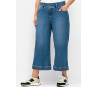 Stretch-Jeans SHEEGO "Große Größen", Damen, Gr. 42, Normalgrößen, blau (blau denim), Obermaterial: 99% Baumwolle, 1% Elasthan, unifarben, casual, 7/8-Länge, Jeans, im Curvy-Schnitt MANUELA (76603057-4