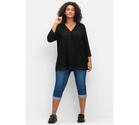 7/8-Jeans SHEEGO, Damen, Gr. 50, Normalgrößen, blau (blau denim), 75% Baumwolle, 24% Polyester, 1% Elasthan, unifarben, 7/8-Länge, Jeans (43689531-50) blau denim