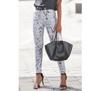 7/8-Jeggings LASCANA, Damen, Gr. 40, N-Gr, schwarz-weiß (sanftes weiß, anthrazit bedruckt), Denim/Jeans, Obermaterial: 67% Baumwolle, 29% Polyester, 4% Elasthan, bedruckt, figurbetont knöchelfrei, Hos