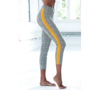 7/8-Leggings BENCH. LOUNGEWEAR, Damen, Gr. 40/42, N-Gr, gelb (kariert, curry), Obermaterial: 67% Polyester, 31% Viskose, 2% Elasthan, Glencheckmuster, kariert, figurbetont 7/8-Länge, Hosen, mit Kontra