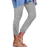 7/8 Leggings Damen Sommer Sport Hose Damen Stretch Sommerhose Damen Leicht High Waist Cropped Leggins Hosen mit Spitze Slim Fit Sportleggins Jogginghose Yogahose Laufhose Sportleggings