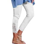 7/8 Leggings Damen Sommer Sport Hose Damen Stretch Sommerhose Damen Leicht High Waist Cropped Leggins Hosen mit Spitze Slim Fit Sportleggins Jogginghose Yogahose Laufhose Sportleggings