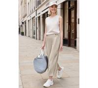 Stoffhose STREET ONE STUDIO, Damen, Gr. 42, Länge 26, beige (stone sand), Stoff, 75% Viskose, 22% Nylon, 3% Leinen, unifarben, loose fit normal, Hosen Stoffhose, Middle Waist (77732916-42) stone sand