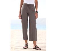 7/8-Strandhose BEACHTIME, Damen, Gr. 52/54, N-Gr, grün (khaki), Jersey, Obermaterial: 95% Baumwolle, 5% Elasthan, unifarben, figurumspielend 7/8-Länge, Hosen 7/8-Strandhose, aus weichem Jersey, Wide-L