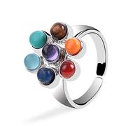 7 Chakra Ring Reiki Energie Heilung Gepunktete Steinperlen Verstellbarer Ring Regenbogen Blume Damen Fingerring Schmuck,7 Chakren