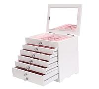 7 Ebenen Großer Schmuckkasten Mit Glasdeckel, 5 Schubladen, Weiß Schmuckbox Schmuckschatulle Für Ohrringe, Halsketten, Uhren, Ringe, Geschenke