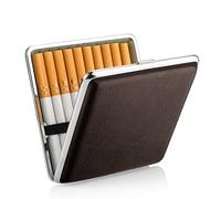 7 farbe pu Leder Zigarettenetui Metall Zigarettenschachtel Edelstahl für 20 Zigaretten box Schwarz blau Lila Rot Rosa Braun Zigarettenetui Leder Zigarettencase für Männer Frauen Damen Herren (color2)