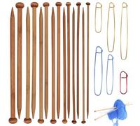 7 Paar Bambus-Stricknadeln im Set, einspitzige, gerade, glatte, lange Holzstricknadeln für Decken, Schals, Mützen - Geschenk für Strickbegeisterte/Anfänger