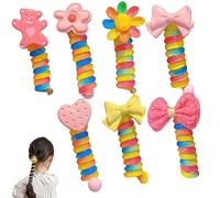 7 Pcs Colorful Telephone Wire Hair Bands for Kids, Bowknot Braided Telephone Wire Hair Bands, Phone Cord Straight Spiral Hair Ties, Ponytail Holder Bobbles Hairbands
