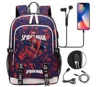 (7) Spiderman USB-Laptop-Reiserucksack für Jungen, Mädchen, Kinder, Teenager, Studenten, Männer, Frauen