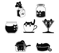 7-Stück Anstecker Pin,Pins Anstecker,Schwarze Katze Cute Brosche Anime Und Anstecknadeln,Lustige Katzen-Emaille-Anstecknadeln,lustig Rucksack Ierbrosche,Valentinstag Schmuck Cat (Schwarz Stil 2)