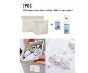7 Stück Datenkabel Organizer Tasche, Auto-Verschluss Kopfhörer Ladekabel Lippenpflege tragbare Reise Tasche, kleine Reise Kabel Management Tasche, Rei
