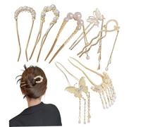 7 Stück Haar-Essstäbchen, U-förmige Haarnadeln mit Blumenmuster für Dutt-Hochsteckfrisuren, Vintage-Chinesisch-inspiriertes Zubehör, goldfarben