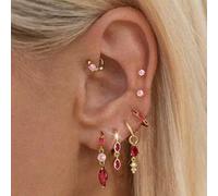 7 Stücke Set, schlicht elegantes rosa Zirkonia Ohrstecker & Creolen Set, geeignet für Frauen, Dates, Partys, Alltagsgebrauch