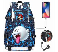 (7)Super Mario 3D-Druck USB-Jugend-Studentenrucksack - 18-Zoll-Tasche mit großer Kapazität für Männer
