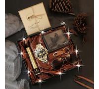 7-teiliges Herren Mode Stilvolle vielseitige klassische Uhr, Adler Geldbörse, Pflegeset, Brille, Schlüsselanhänger, Atmosphäre LED Licht, Grußkarte Ge