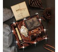 7-teiliges Herren Mode Stilvolle vielseitige klassische Uhr, Adler Geldbörse, Pflegeset, Brille, Schlüsselanhänger, Atmosphäre LED Licht, Grußkarte Ge