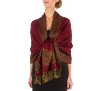 Sakkas 70" x 28" Boderder Pattern doppelschichtiger Pashmina Feel Schal/Stola - Burgandy