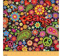70er Jahre Groovy Hippie Retro Stoff Von The Yard, Aquarell Blumen Blätter Polsterung Stoff, Bohemian StyleWasserdichter,92x150