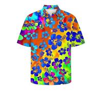 70er Jahre Outfit Herren Hemd Kurzarm, Faschingskostüme Männer 80er Hemd, 60er Hip Hop Disco Outfit Herren Hawaiihemd, Party Hemd Mit Button-Down Mit Bunte Muster Lustig Hemd 70er Jahre Herren Kurzarm