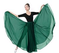 720 Seidiger transparenter Chiffon-Rock mit elastischer Taille, Langer Tanzrock für Bauch, Ballett, Fotografie, Performance, Maxirock, Dunkelgrün, 2-14