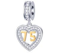 75 Jahre alt Jahrestag Charms passen Pandora DIY Armband, 18K Gold Zahl 75 Charm, 925 Sterling Silber 75th Geburtstag Herz Anhänger Perlen mit CZ, Geschenke für Mama/Großeltern/Ruhestand