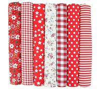 7er Set Baumwollstoff 50x50cm - Stoffe zum Nähen, Patchwork Stoffe, Stoffreste - DIY Stoff für Basteln, Quilten, Deko & Puppenkleidung - 100 % Baumwolle, stoff weihnachten (Rot, 50x50cm)