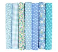 7er Set Baumwollstoff 50x50cm - Stoffe zum Nähen, Patchwork Stoffe, Stoffreste - DIY Stoff für Basteln, Quilten, Deko & Puppenkleidung - 100 % Baumwolle, Verschiedene Designs (Blau, 50x50cm)