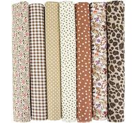 7er Set Baumwollstoff 50x50cm - Stoffe zum Nähen, Patchwork Stoffe, Stoffreste - DIY Stoff für Basteln, Quilten, Deko & Puppenkleidung - 100 % Baumwolle, Verschiedene Designs (Braun, 50x50cm)