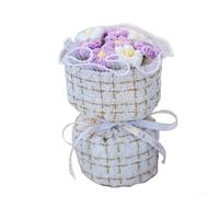 7er Strick Blumenstrauß Puff Blume Valentinstag Geschenk(E) | 7 handgestrickte Puff-Blüten, weiches Garn, langlebig, kein Gießen, für ideal als Deko