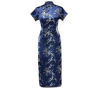 7Fairy Damen Marine Blau Jahrgang Chinesisch Abschlussball Kleid Cheongsam Blumen Lang Größe De 34