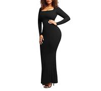 8 In 1 Bodycon Kleider Damen + Body Shaper Jumpsuit mit Brust Pad Shapewear Set Abendkleid Lang Sexy Enges Einfarbige Slim Fit Maxikleid Partykleid Ballkleid Wickelkleid