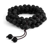 8 mm Schwarze Lavastein-Perlenketten, 80 Perlen, handgefertigt, geknotete elastische Armbänder, Damen und Herren, Yoga-Schmuck, Gebetsgeschenke, Halskette FZUGEDRLI