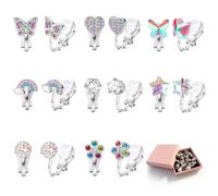 8 Paar Clip Ohrringe Kinder Mädchen,Hypoallergene,Ohne Ohrloch | Schmetterlings,Herz,Sternen,Mond und Blumenmuster,Mehrfarbige Ohrclips,Prinzessinnen-Verkleidung,Geburtstagsgeschenk