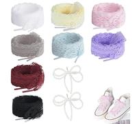 8 Paar Schnürsenkel Spitze,Flache Hohle Blumen Spitze Schnürsenkel,120 cm,Geeignet für DIY Ballettstil,Süße Mädchen Accessoires mit 2 Perlenaccessoires(Weiß/Schwarz/Pink/Blau/Lila/Rot/Grau/Beige)