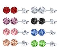8 Paare Kristall Kugel Form 925 Sterling Silber Ohrstecker KRISTALL-KUGEL Damen Ohrringe in 8 FARBEN/Set