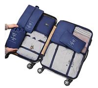 8 Piece Packing Cube Set, Travel Luggage Organiser, Storage Bags, Suitcases, Packaging, Includes Updated Toiletry Bag, Laundry Bag and Shoe Bag (Beige) (Navy Blue)