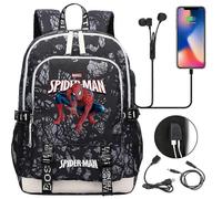 (8) Spiderman USB-Laptop-Reiserucksack für Jungen, Mädchen, Kinder, Teenager, Studenten, Männer, Frauen