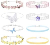 8 Stück Choker Set Damen, Blumen Halskette Spitzen Samt Kropfband, Verstellbar Halsband, Halsketten für Frauen und Mädchen (C)