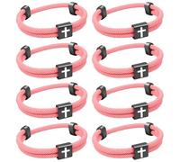 8 Stück christliches Jesus Kreuzarmband aus geflochtener Kordel für Männer und Frauen, maritimes Surf-Strandarmband-Geschenkset für Sportler, handgefertigtes gewebtes Armband mit verstellbarem Rosa