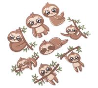 8 Stück Faultier Stickapplikationen aus Stoff, Aufnähbar, 8 Stück