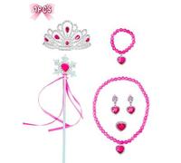 8 Stück Prinzessin Magie Set, inklusive Umhang, herzförmige Halskette, Ohrringe, Armband, Ring, Wassertropfen Krone, Schneeflocken Zauberstab, Prinzes