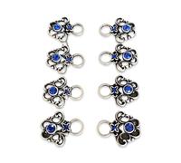 8 Stück stabile altsilber Miederösen aus Metall mit blau Strass Steinen für Dirndl Tracht 32mmx26mm