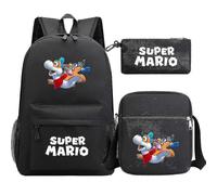 (8)Super Mario 3D-Druck USB-Diebstahlsicherung Jugend-Studenten-Rucksack-Set - Lässige Reisetasche für