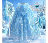 8-teiliges Eis- & Schneeprinzessin-Schmuckset, enthält Krone, Halskette, Zauberstab, Ring, Ohrringe und Umhang, perfektes Geschenk für Mädchen