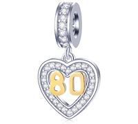 80 Jahre alt Jahrestag Charms passen Pandora Offnen Armband, 18K Gold Zahl 80 Charm, 925 Sterling Silber 80th Geburtstag Herz Anhänger Perlen mit CZ, Geschenke für Oma/Nana/Muttertag