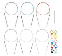 80cm Edelstahl Rundstricknadel Setzen für Anfänger, 6 Stück 2.0 mm, 3mm, 4mm, 5mm, 6mm und 9mm Metall Runde Stricknadeln mit magischer Schlaufe, Feste Kreisnadeln für Socken, Decken, Pullover, Schal