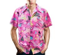 80er Jahre Herren Hemden 90er Jahre Button Up Shirts Vintage Hawaii Strand Shirts Disco Shirts 80er 90er Jahre Motto Party Hemd, 80er 90er Jahre Rose Pink, Mittel