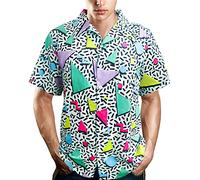 80er Jahre Herren Vintage Hawaii-Strandhemden - 90er Jahre Button Up Disco Thema Party Shirts, 80er 90er Jahre Blau, XX-Large