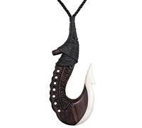 81stgeneration Große Halskette mit Anhänger aus Knochen und Naturholz von HEI Matau | Handgefertigte Halsketten im Maori-Stil für Frauen | Großer Angelhaken | Surferkette für Herren | Boho Schmuck